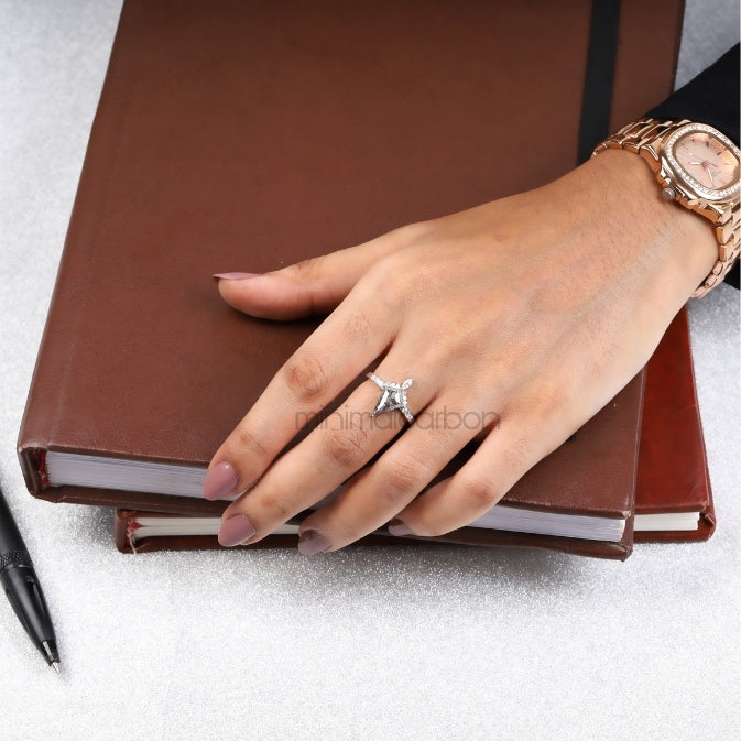 Kite Cut Salt and Pepper Diamond Bridal Ring