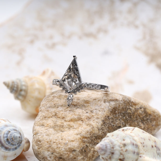 Kite Cut Salt and Pepper Diamond Bridal Ring