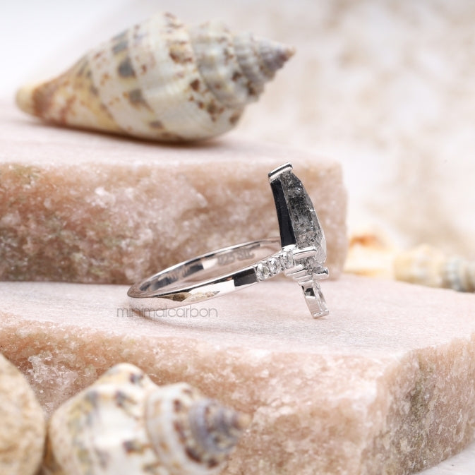 Kite Cut Salt and Pepper Diamond Bridal Ring