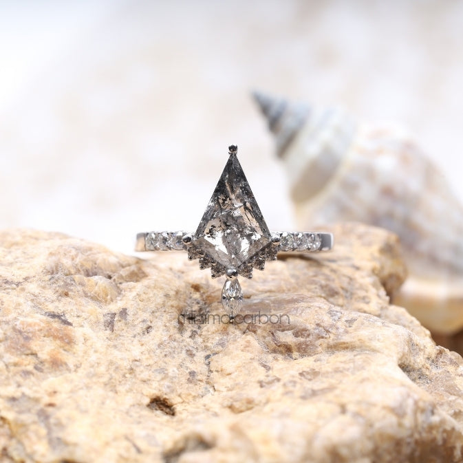 Kite Cut Salt and Pepper Diamond Bridal Ring