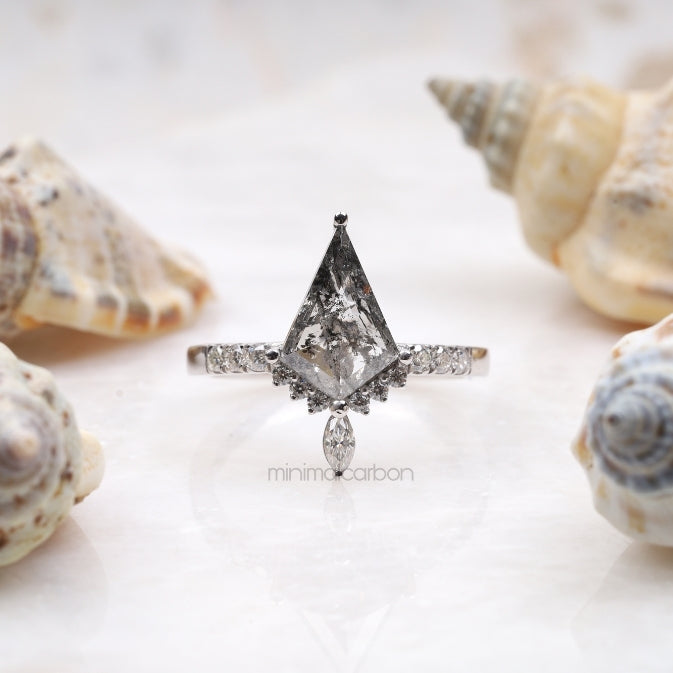 Kite Cut Salt and Pepper Diamond Bridal Ring