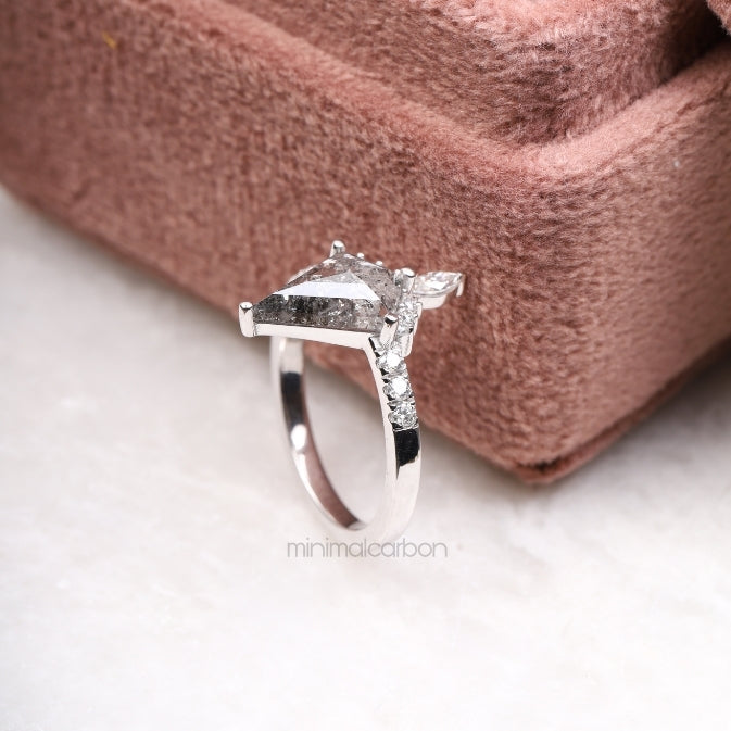 Kite Cut Salt and Pepper Diamond Bridal Ring