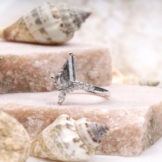 Kite Cut Salt and Pepper Diamond Bridal Ring