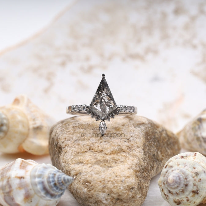 Kite Cut Salt and Pepper Diamond Bridal Ring