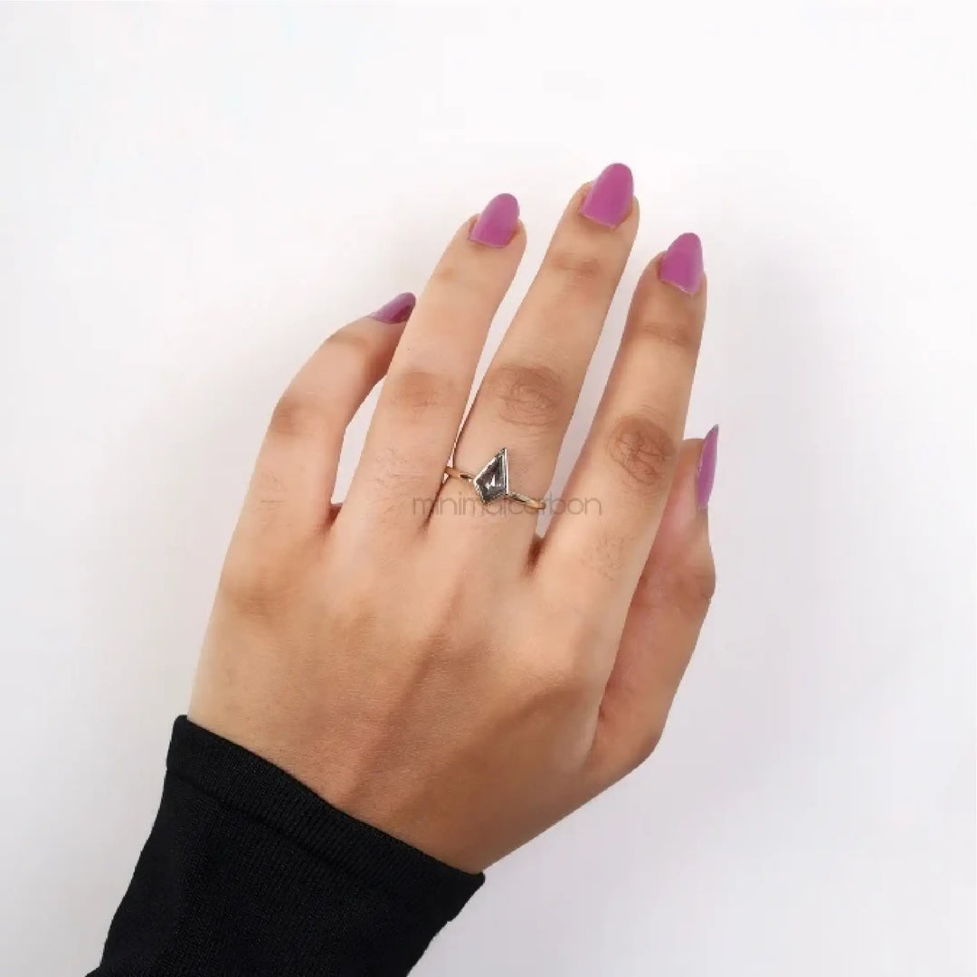 Kite Cut Salt and Pepper Diamond Solitaire Ring - Minimal Carbon