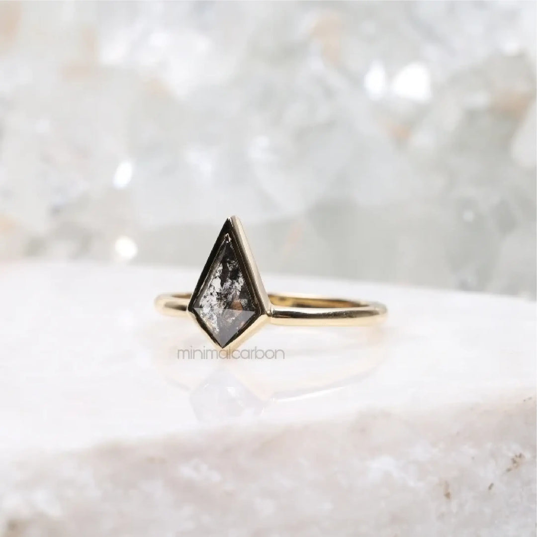 Kite Cut Salt and Pepper Diamond Solitaire Ring - Minimal Carbon