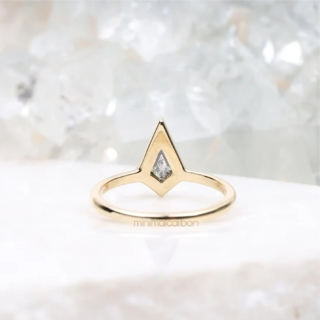 Kite Cut Salt and Pepper Diamond Solitaire Ring - Minimal Carbon