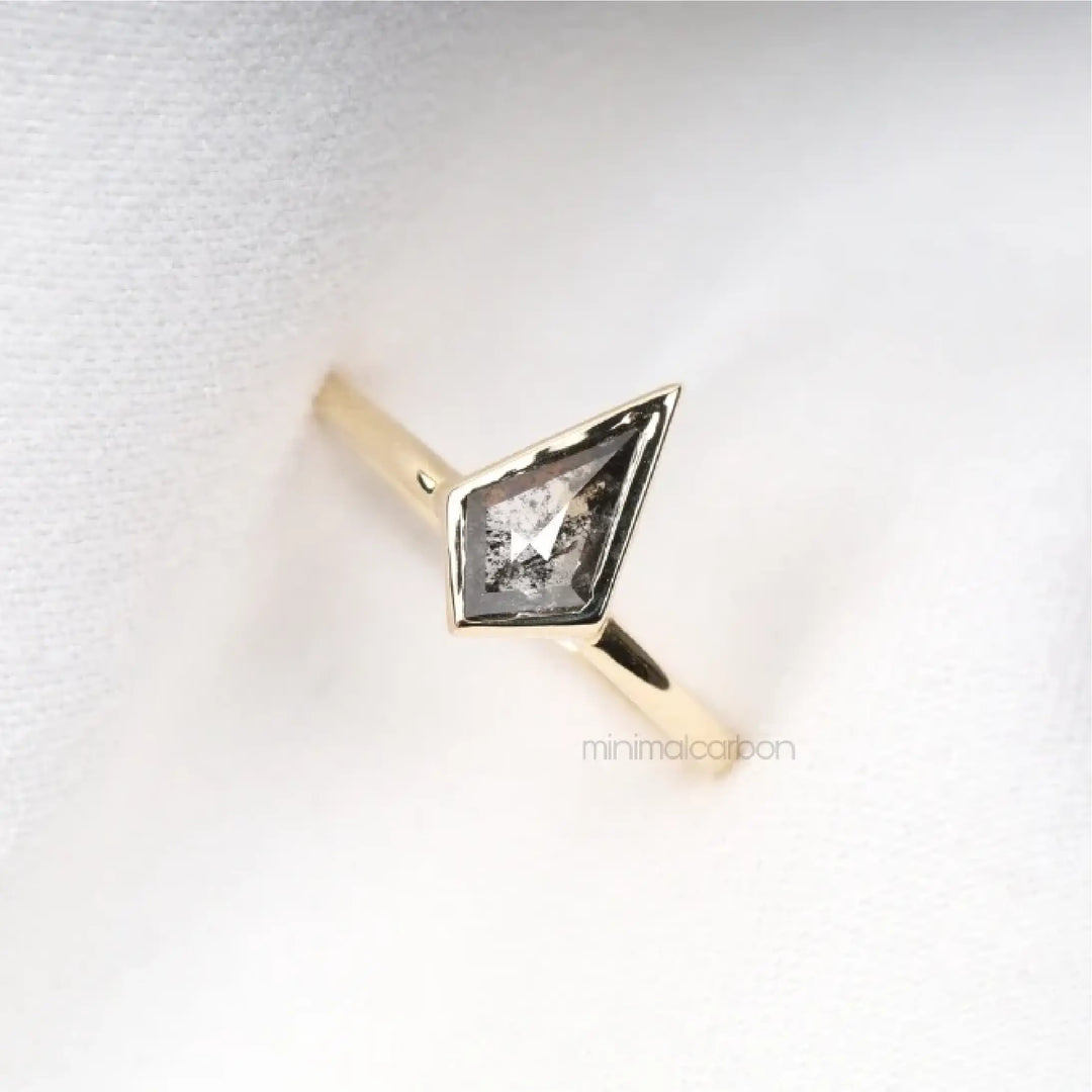 Kite Cut Salt and Pepper Diamond Solitaire Ring - Minimal Carbon