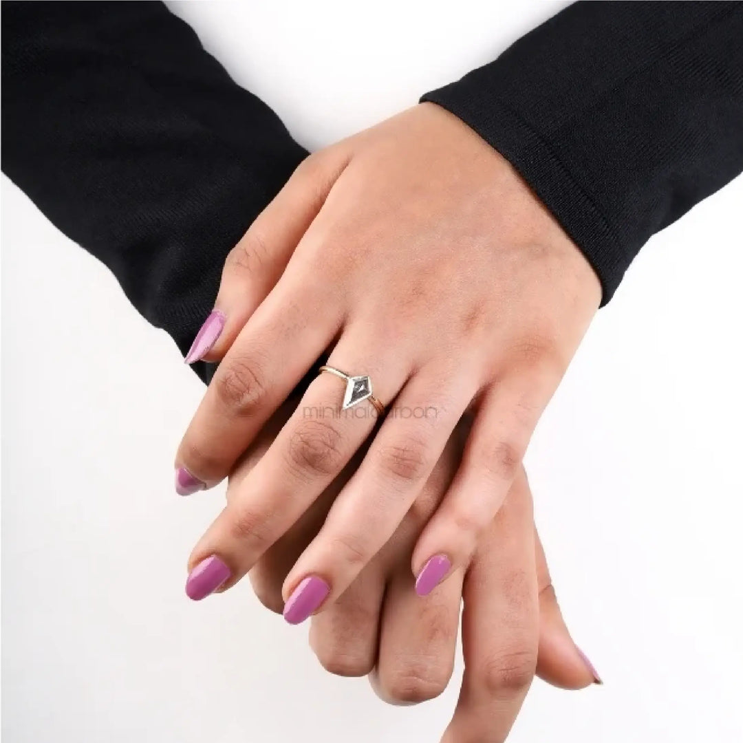 Kite Cut Salt and Pepper Diamond Solitaire Ring - Minimal Carbon