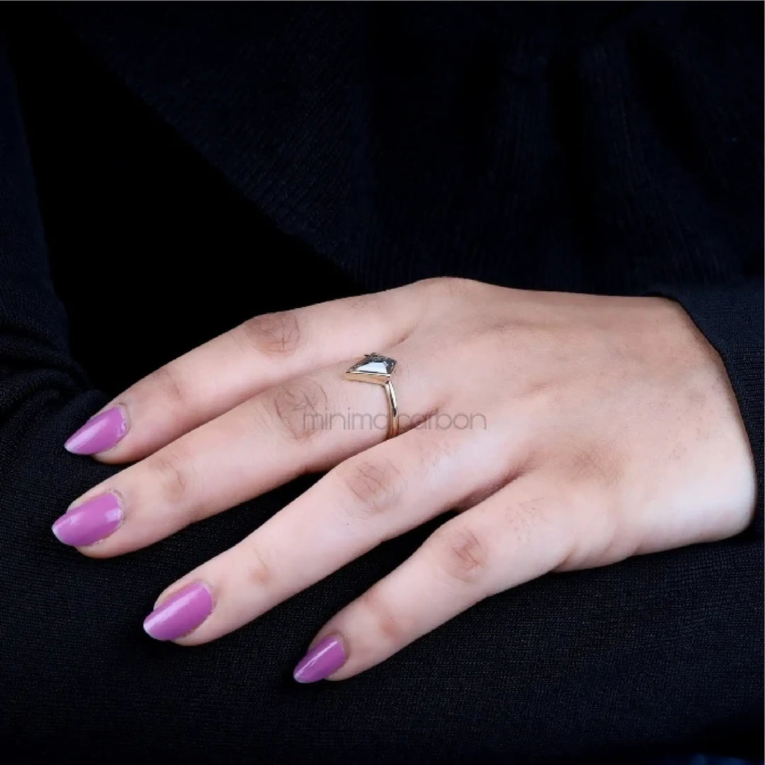 Kite Cut Salt and Pepper Diamond Solitaire Ring - Minimal Carbon