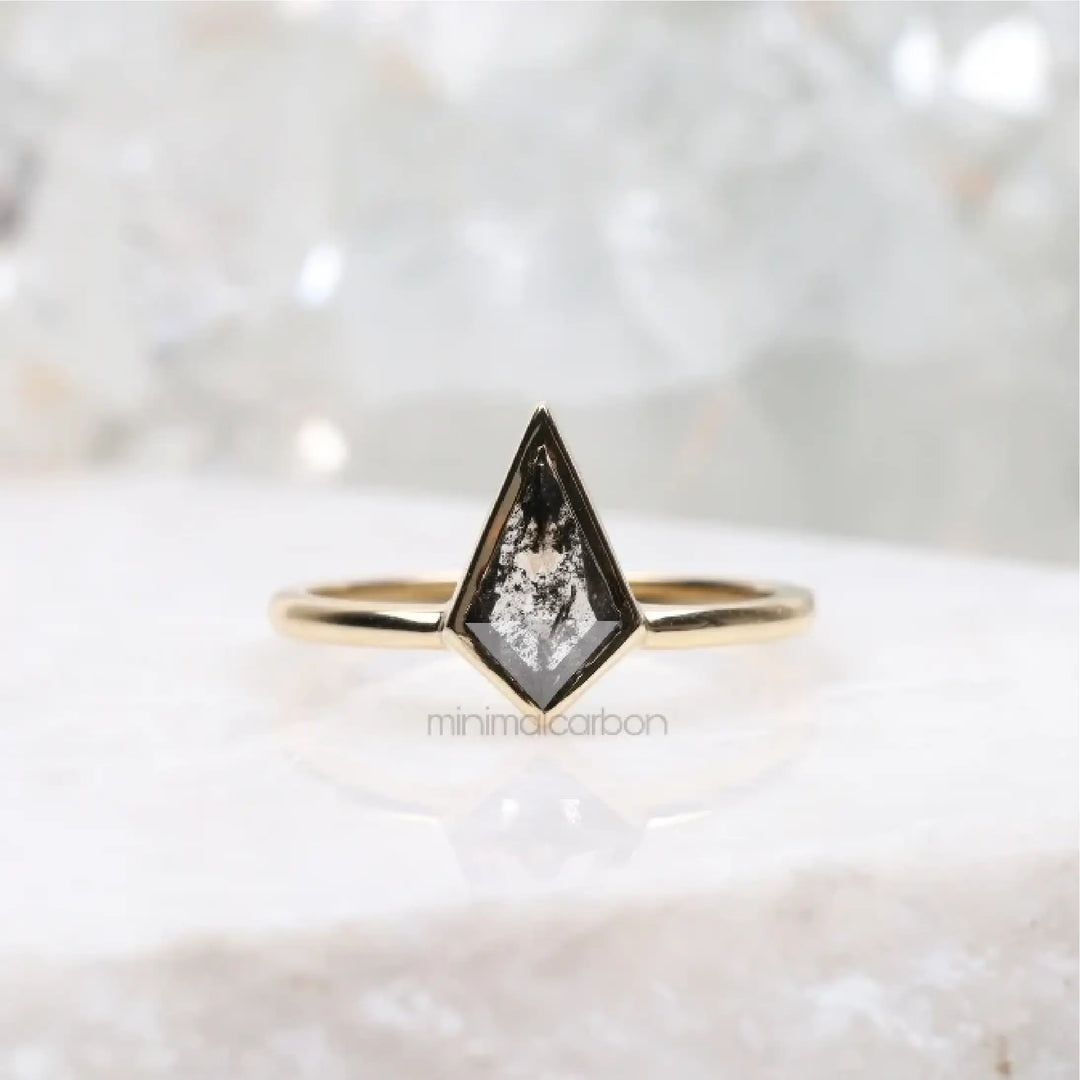 Kite Cut Salt and Pepper Diamond Solitaire Ring - Minimal Carbon
