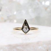 Kite Cut Salt and Pepper Diamond Solitaire Ring - Minimal Carbon