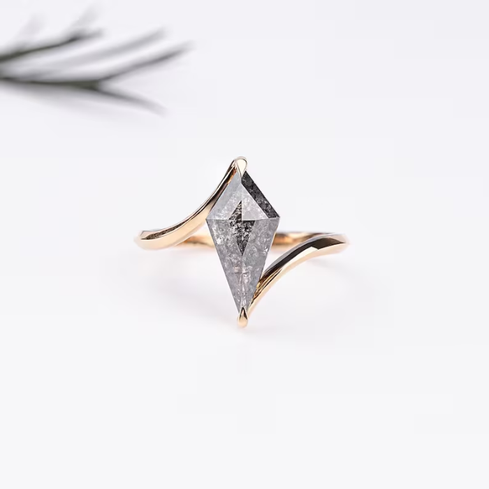 Kite Salt and Pepper Diamond Solitaire Bypass Shank Ring