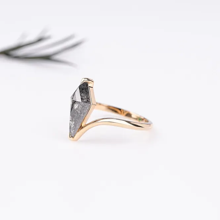 Kite Salt and Pepper Diamond Solitaire Bypass Shank Ring