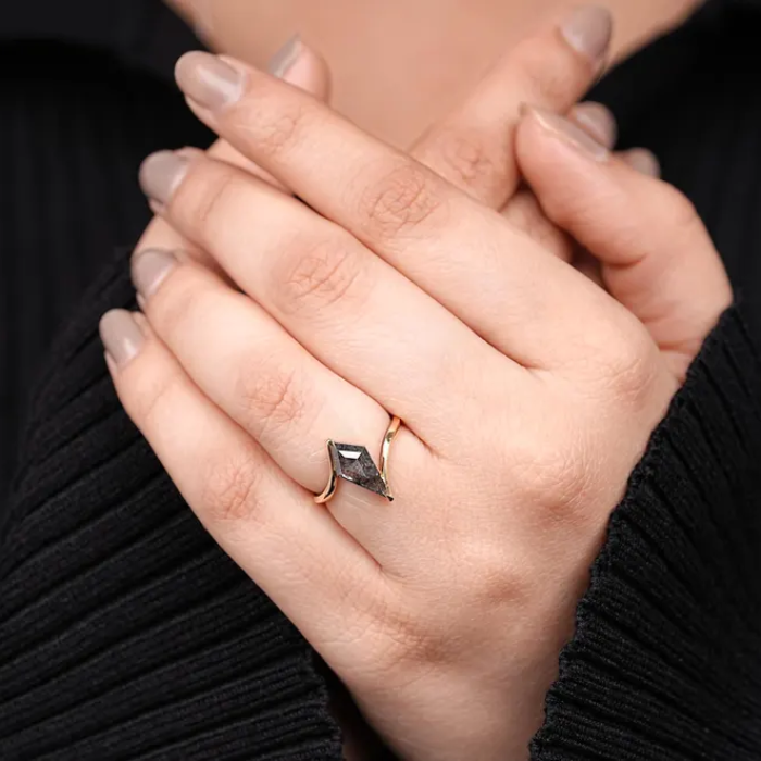 Kite Salt and Pepper Diamond Solitaire Bypass Shank Ring