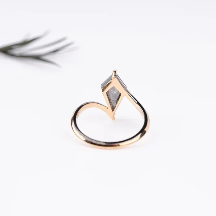 Kite Salt and Pepper Diamond Solitaire Bypass Shank Ring