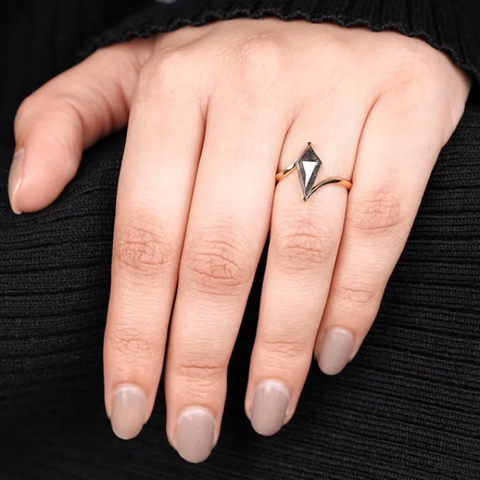 Kite Salt and Pepper Diamond Solitaire Bypass Shank Ring