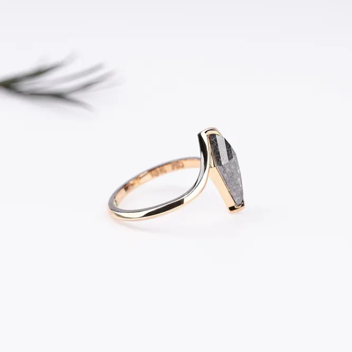 Kite Salt and Pepper Diamond Solitaire Bypass Shank Ring