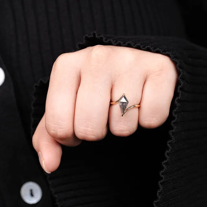 Kite Salt and Pepper Diamond Solitaire Bypass Shank Ring
