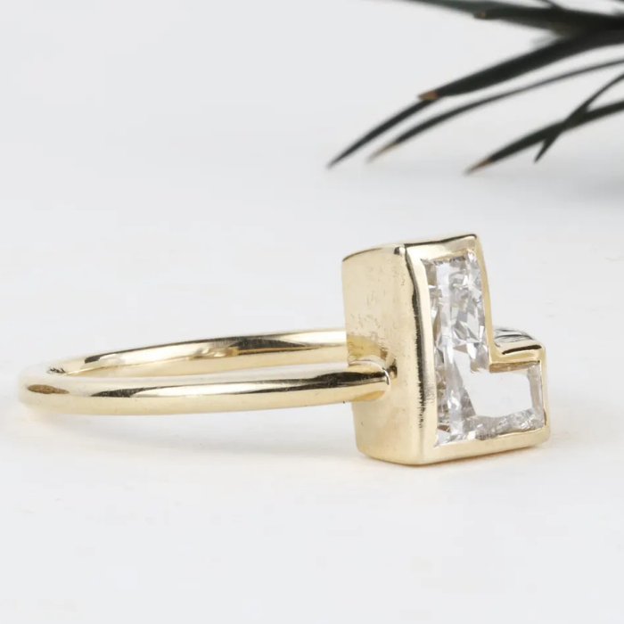 L Alphabet Lab Grown Diamond Initial Ring - Minimal Carbon