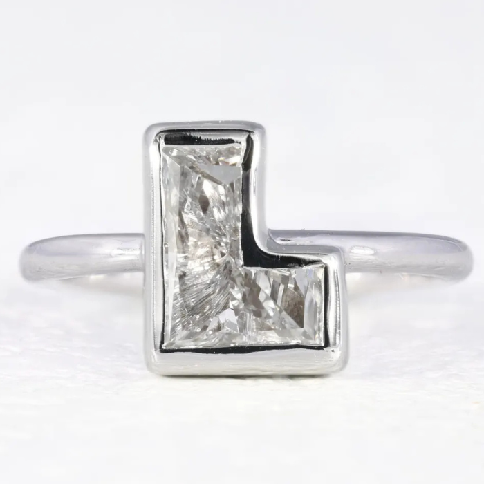 L Alphabet Lab Grown Diamond Initial Ring - Minimal Carbon