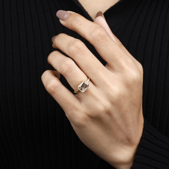 Satin Matte Finish Ring-Champagne Cushion Cut Ring