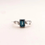 Lab Grown Blue Emerald Cut Diamond Three Stone Engagement Ring