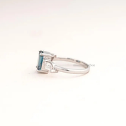Lab Grown Blue Emerald Cut Diamond Three Stone Engagement Ring