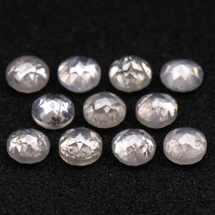 Loose Milky White Round Rose Cut Natural Earth Mined Diamond - Minimal Carbon