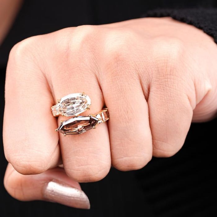 Marquise And Oval Step Cut Two Stone Open Cuff Ring