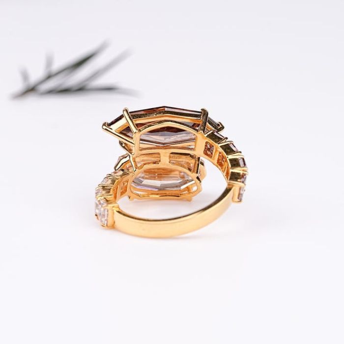 Marquise And Oval Step Cut Two Stone Open Cuff Ring
