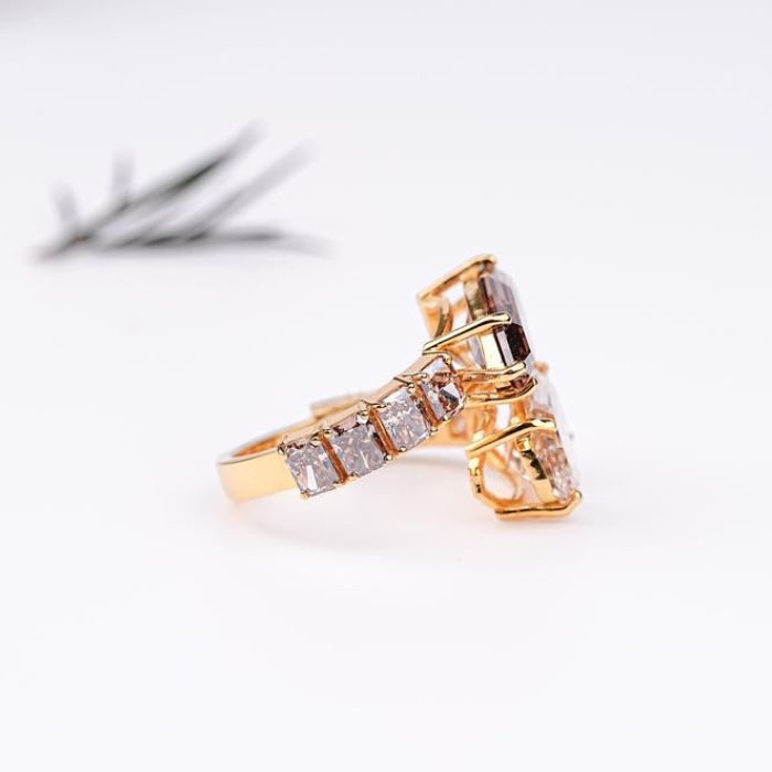 Marquise And Oval Step Cut Two Stone Open Cuff Ring