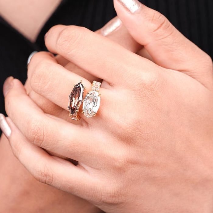 Marquise And Oval Step Cut Two Stone Open Cuff Ring