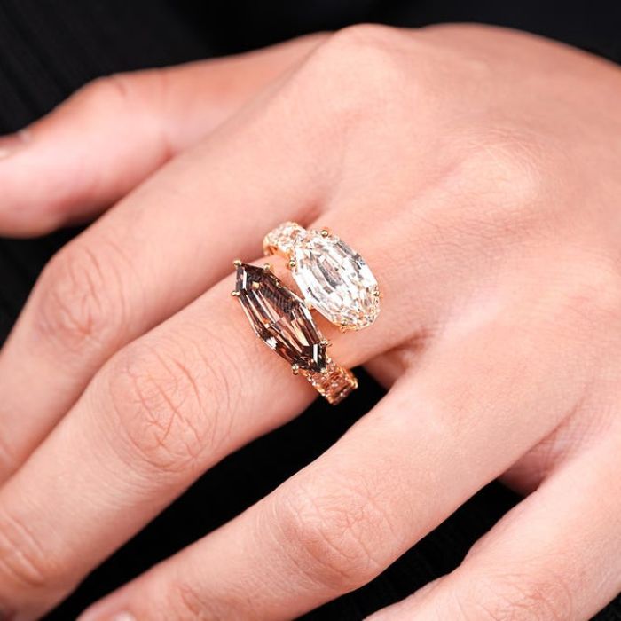 Marquise And Oval Step Cut Two Stone Open Cuff Ring