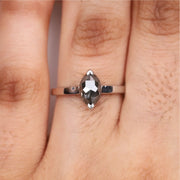 Marquise Cut Salt and Pepper Solitaire Diamond Ring - Minimal Carbon