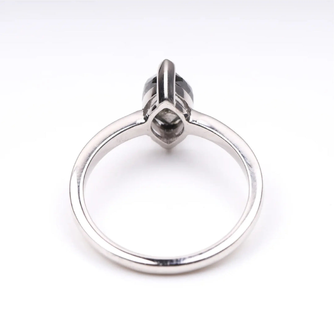 Marquise Cut Salt and Pepper Solitaire Diamond Ring - Minimal Carbon
