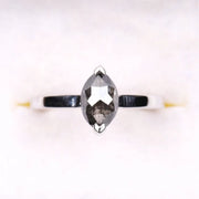 Marquise Cut Salt and Pepper Solitaire Diamond Ring - Minimal Carbon