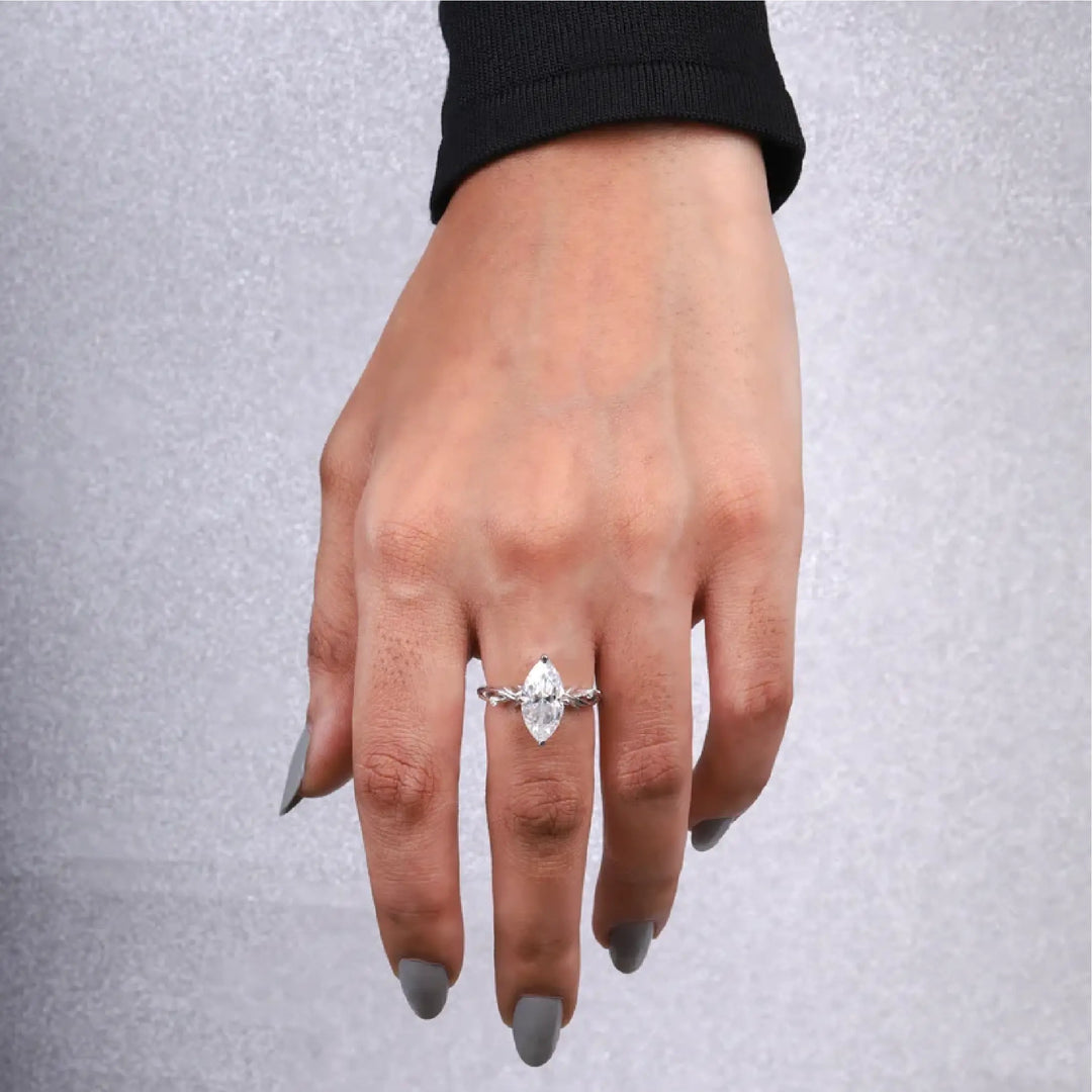 Marquise Cut Solitaire Moissanite Engagement Ring