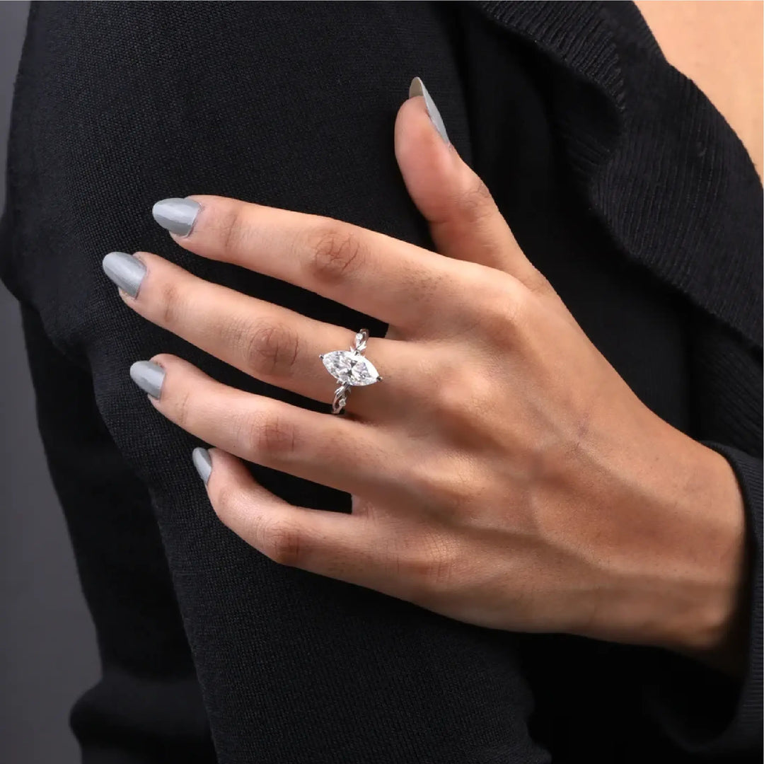 Marquise Cut Solitaire Moissanite Engagement Ring