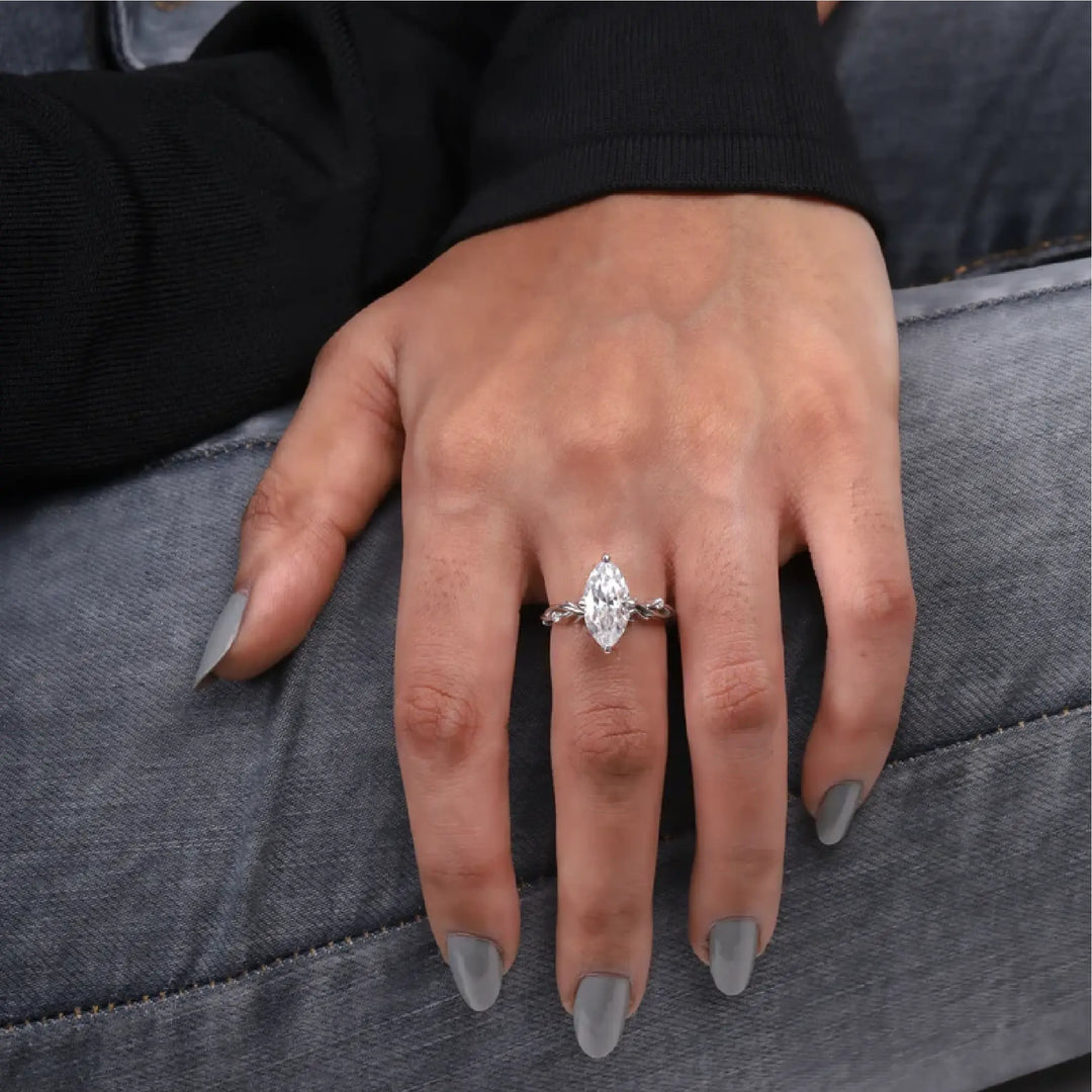 Marquise Cut Solitaire Moissanite Engagement Ring