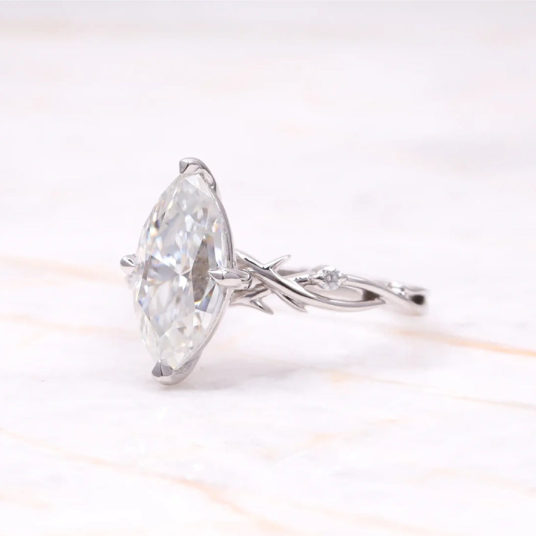 Marquise Cut Solitaire Moissanite Engagement Ring