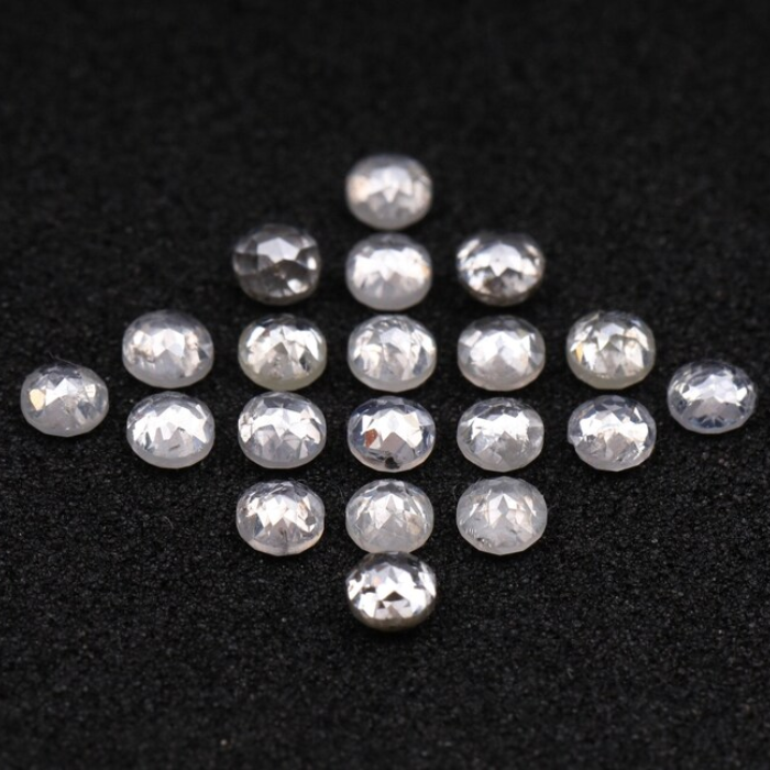 Milky White Round Rose Cut Natural Earth Mined Diamond - Minimal Carbon