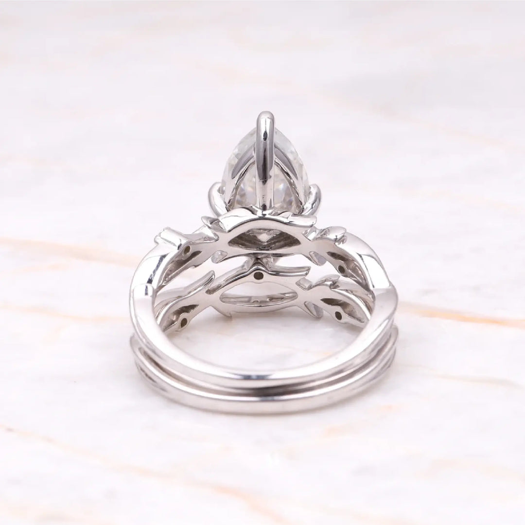 Moissanite Marquise Cut Leaf Stylish Bridal Ring Set