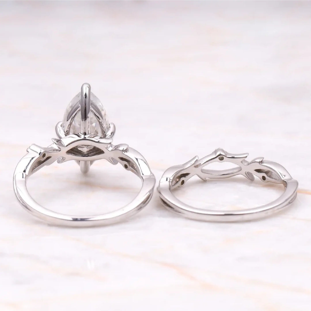 Moissanite Marquise Cut Leaf Stylish Bridal Ring Set