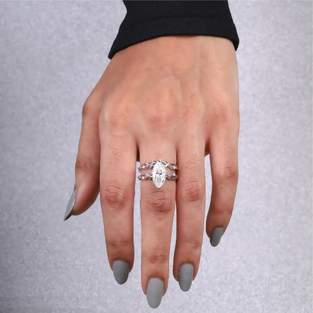 Moissanite Marquise Cut Leaf Stylish Bridal Ring Set