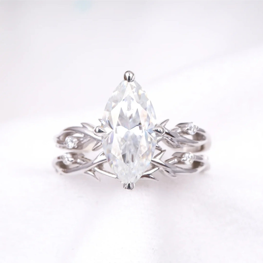 Moissanite Marquise Cut Leaf Stylish Bridal Ring Set