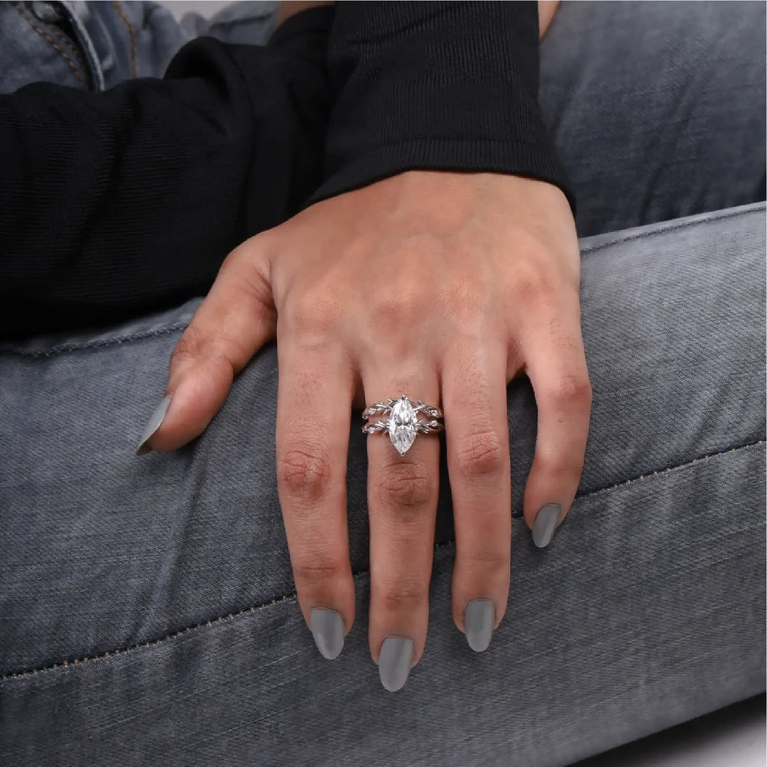 Moissanite Marquise Cut Leaf Stylish Bridal Ring Set