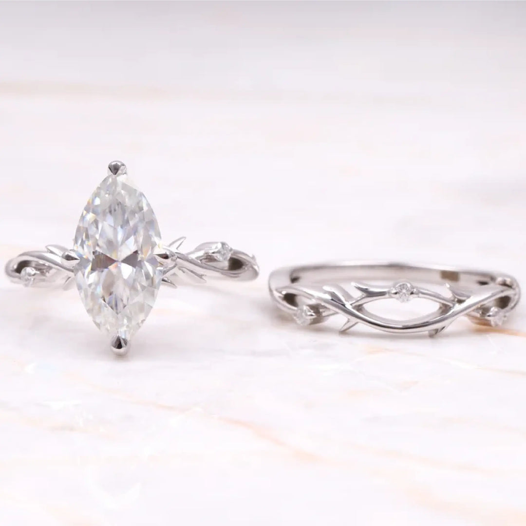 Moissanite Marquise Cut Leaf Stylish Bridal Ring Set