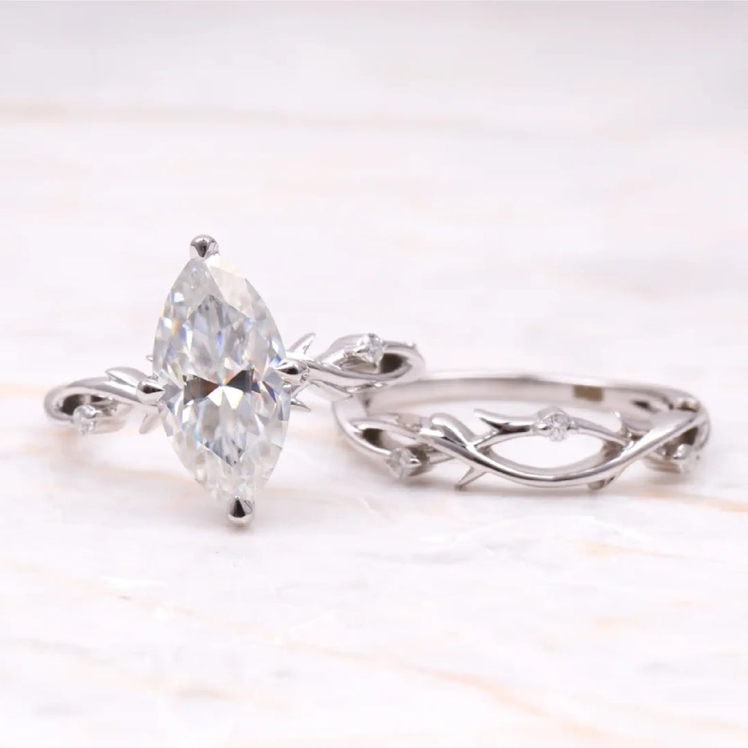 Moissanite Marquise Cut Leaf Stylish Bridal Ring Set