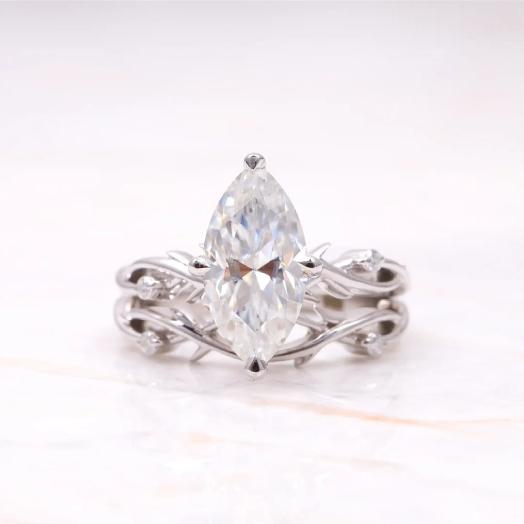 Moissanite Marquise Cut Leaf Stylish Bridal Ring Set